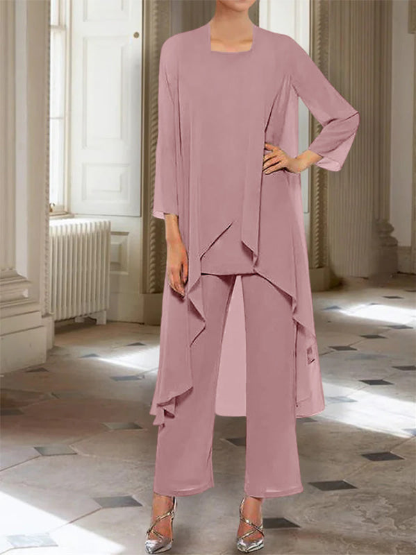 3/4 Sleeves Chiffon Ankle-Length Mother of the Bride Pantsuits with Jacket