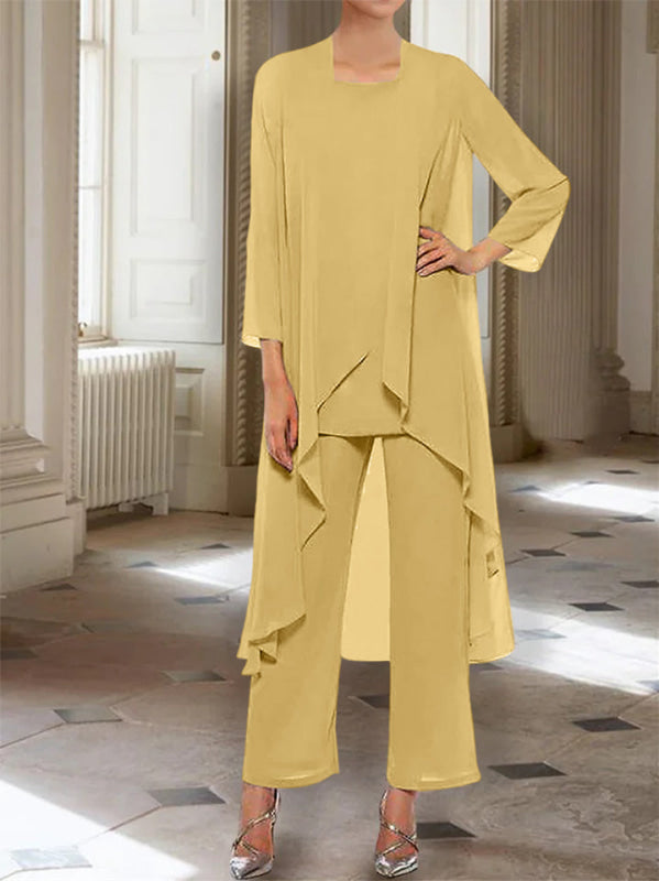3/4 Sleeves Chiffon Ankle-Length Mother of the Bride Pantsuits with Jacket