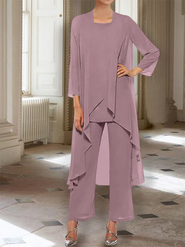 3/4 Sleeves Chiffon Ankle-Length Mother of the Bride Pantsuits with Jacket