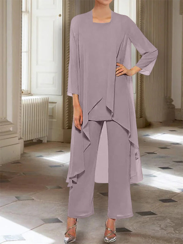 3/4 Sleeves Chiffon Ankle-Length Mother of the Bride Pantsuits with Jacket