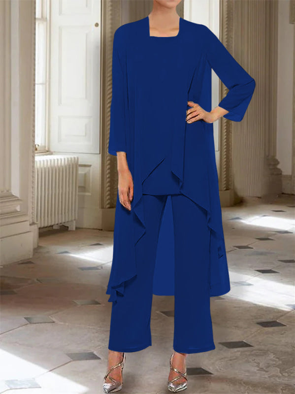 3/4 Sleeves Chiffon Ankle-Length Mother of the Bride Pantsuits with Jacket