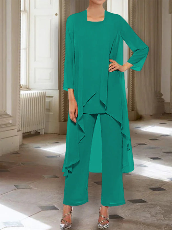 3/4 Sleeves Chiffon Ankle-Length Mother of the Bride Pantsuits with Jacket