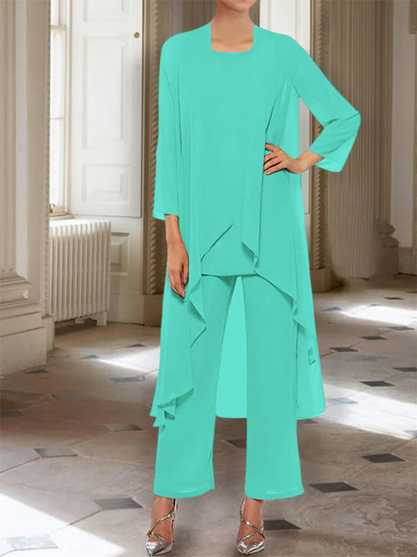 3/4 Sleeves Chiffon Ankle-Length Mother of the Bride Pantsuits with Jacket