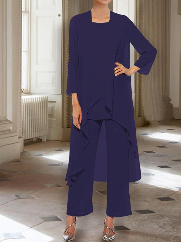 3/4 Sleeves Chiffon Ankle-Length Mother of the Bride Pantsuits with Jacket
