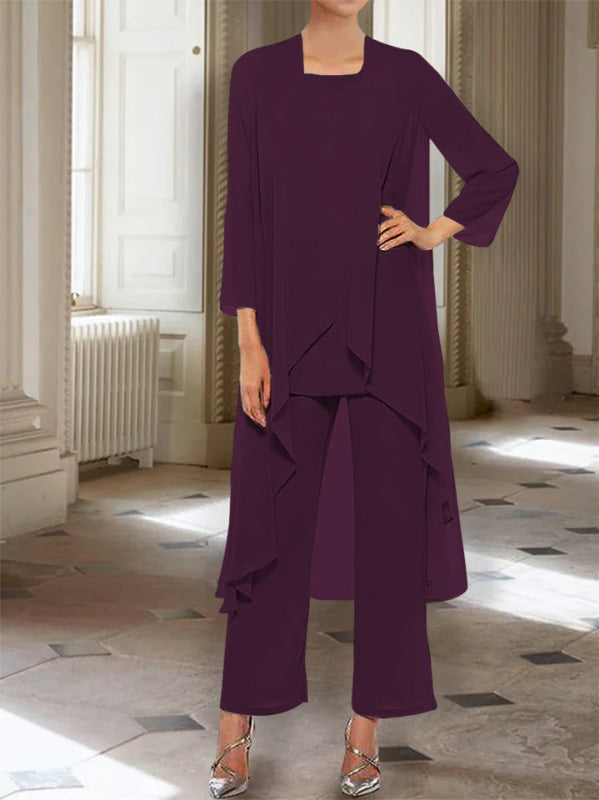 3/4 Sleeves Chiffon Ankle-Length Mother of the Bride Pantsuits with Jacket