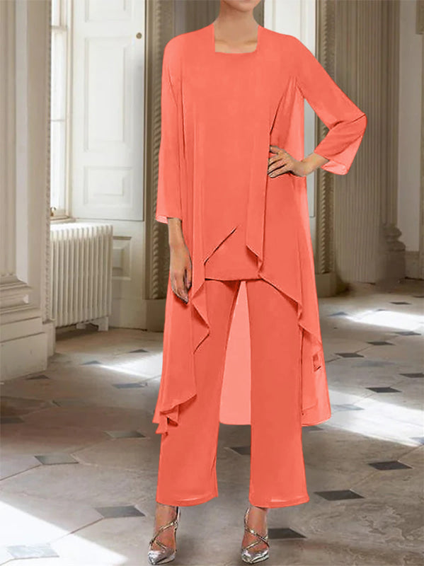 3/4 Sleeves Chiffon Ankle-Length Mother of the Bride Pantsuits with Jacket