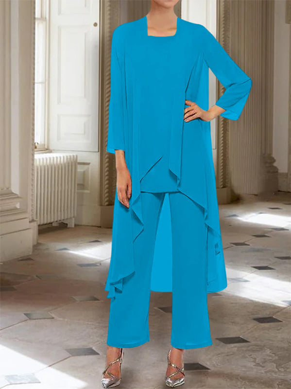 3/4 Sleeves Chiffon Ankle-Length Mother of the Bride Pantsuits with Jacket