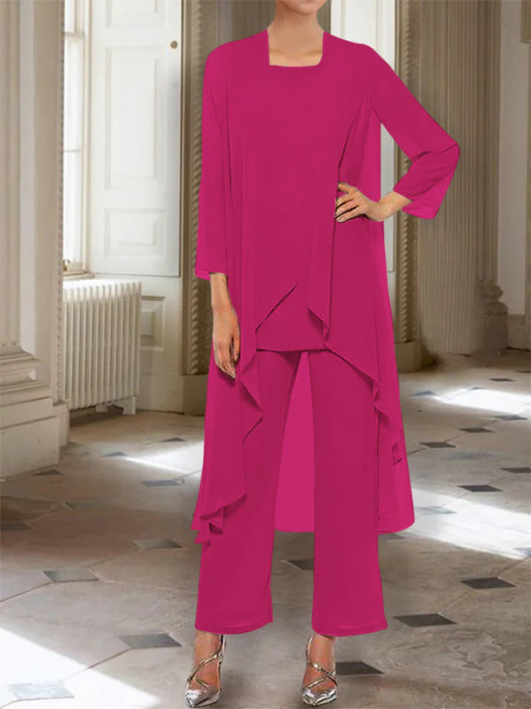 3/4 Sleeves Chiffon Ankle-Length Mother of the Bride Pantsuits with Jacket