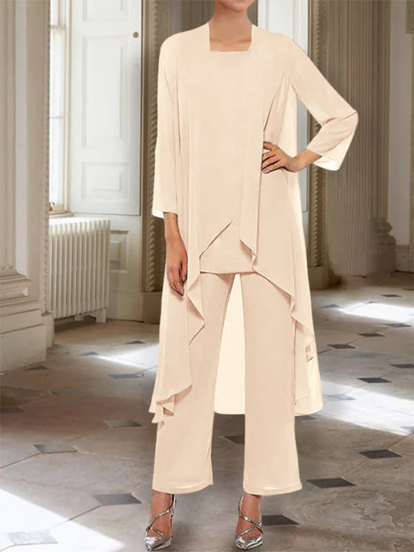3/4 Sleeves Chiffon Ankle-Length Mother of the Bride Pantsuits with Jacket