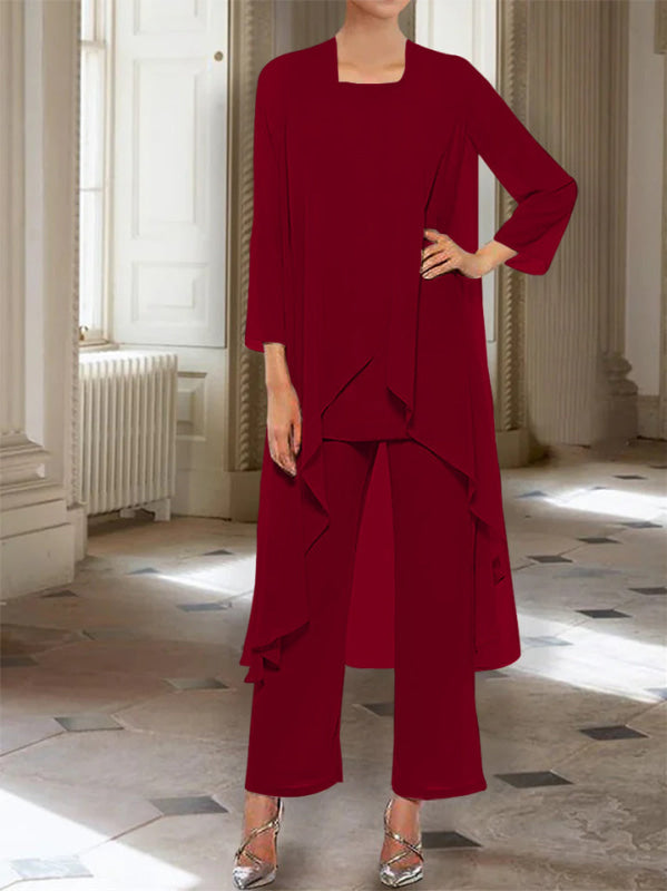 3/4 Sleeves Chiffon Ankle-Length Mother of the Bride Pantsuits with Jacket