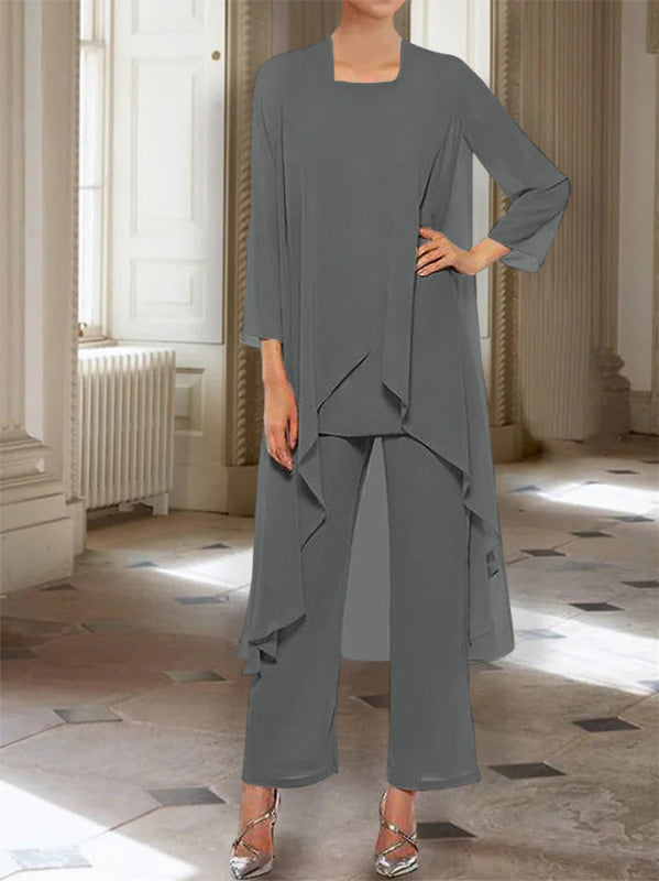 3/4 Sleeves Chiffon Ankle-Length Mother of the Bride Pantsuits with Jacket