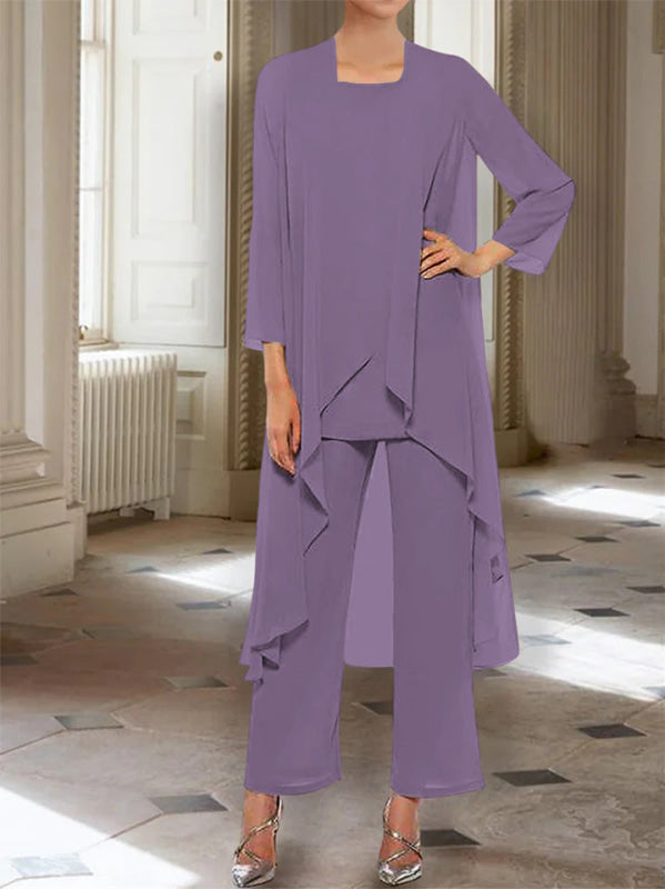 3/4 Sleeves Chiffon Ankle-Length Mother of the Bride Pantsuits with Jacket