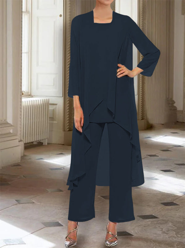 3/4 Sleeves Chiffon Ankle-Length Mother of the Bride Pantsuits with Jacket