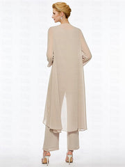 3/4 Sleeves Chiffon Ankle-Length Mother of the Bride Pantsuits with Jacket