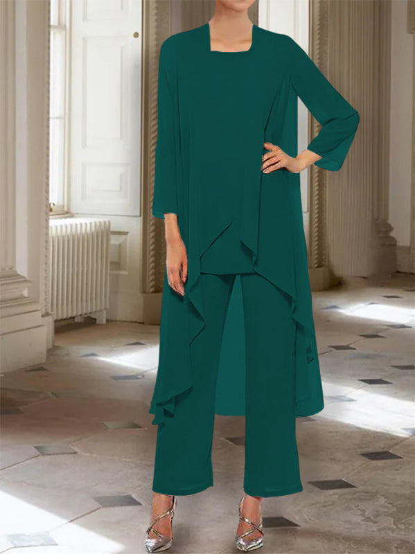 3/4 Sleeves Chiffon Ankle-Length Mother of the Bride Pantsuits with Jacket