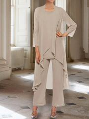 3/4 Sleeves Chiffon Ankle-Length Mother of the Bride Pantsuits with Jacket