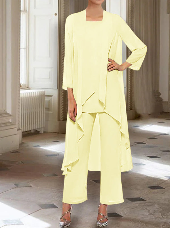 3/4 Sleeves Chiffon Ankle-Length Mother of the Bride Pantsuits with Jacket