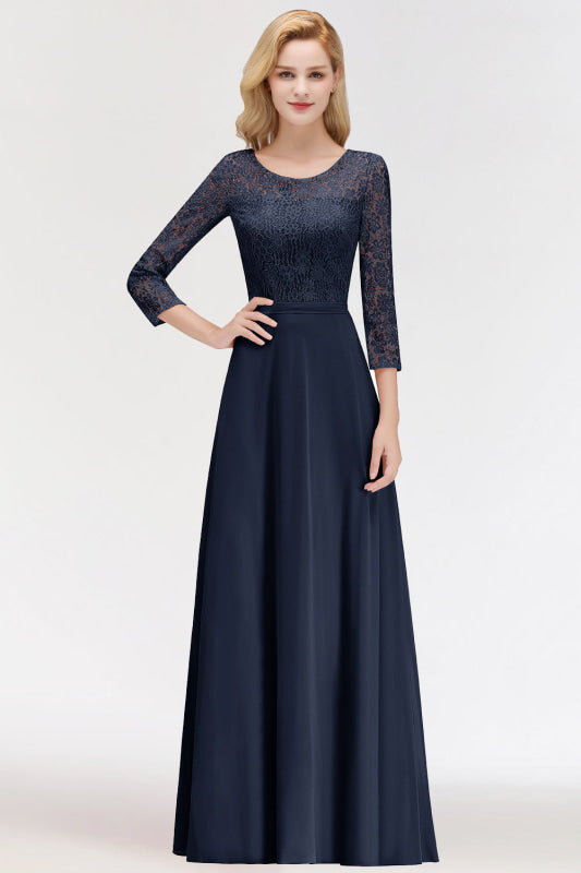 3/4 Sleeves Floral Lace Chiffon A-line Bridesmaid Dress Dusty Rose