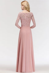 3/4 Sleeves Floral Lace Chiffon A-line Bridesmaid Dress Dusty Rose
