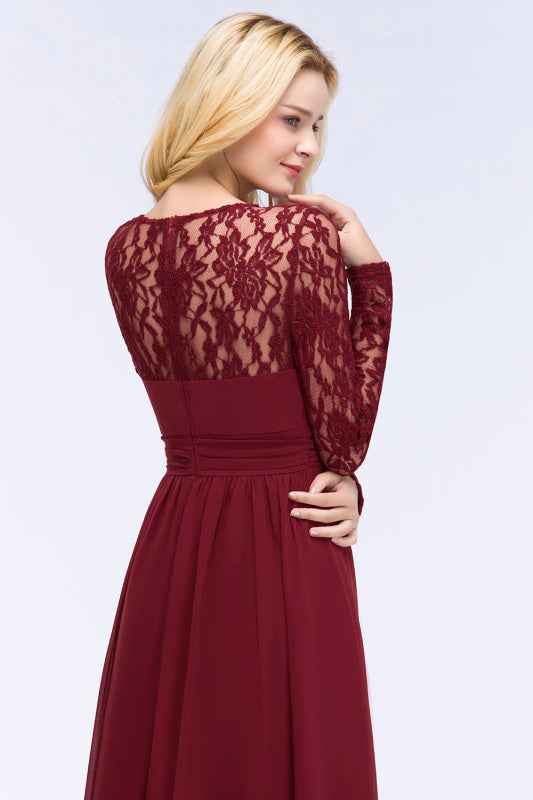 3/4 Sleeves Floral Lace Chiffon A-line Bridesmaid Dress Dusty Rose