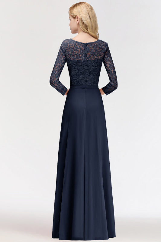 3/4 Sleeves Floral Lace Chiffon A-line Bridesmaid Dress Dusty Rose