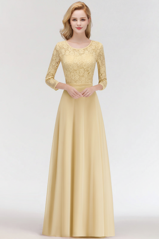3/4 Sleeves Floral Lace Chiffon A-line Bridesmaid Dress Dusty Rose