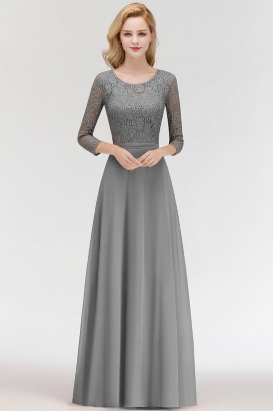 3/4 Sleeves Floral Lace Chiffon A-line Bridesmaid Dress Dusty Rose