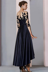 3/4 Sleeves Satin Hi-Lo Mother of-Bride Dress with Appliques