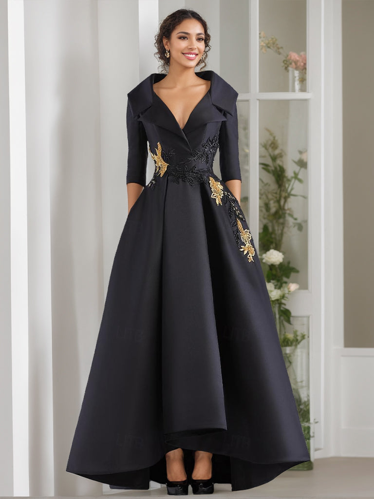 3/4 Sleeves Beading V-Neck A-Line Princess Mother of the Bride Dress with Appliques
