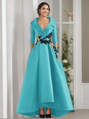 3/4 Sleeves Beading V-Neck A-Line Princess Mother of the Bride Dress with Appliques