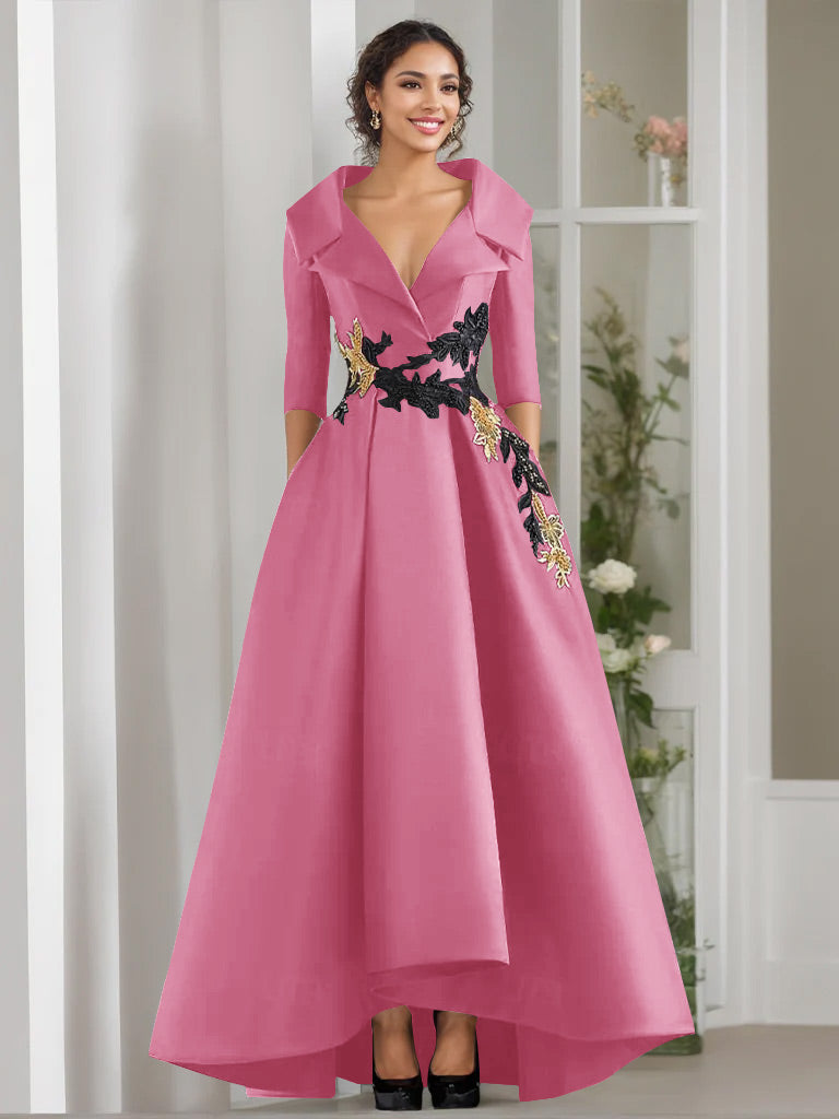 3/4 Sleeves Beading V-Neck A-Line Princess Mother of the Bride Dress with Appliques