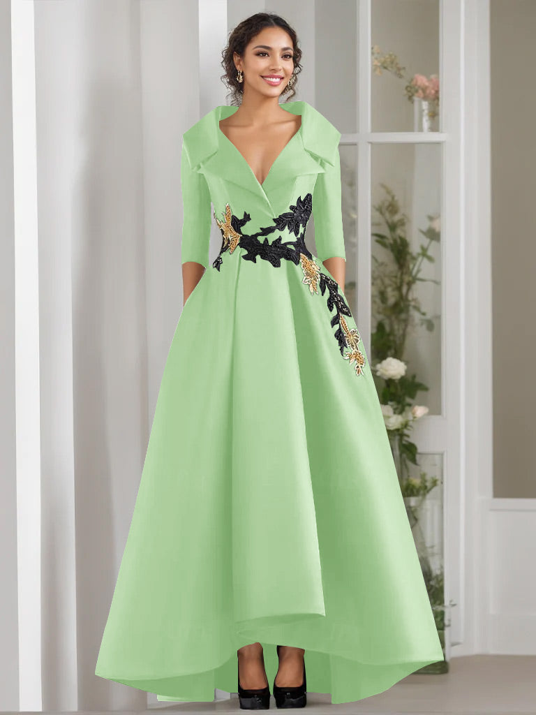 3/4 Sleeves Beading V-Neck A-Line Princess Mother of the Bride Dress with Appliques