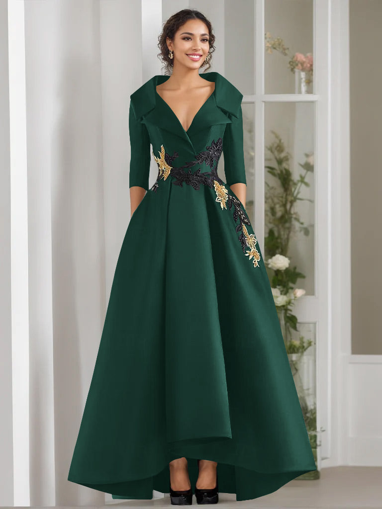 3/4 Sleeves Beading V-Neck A-Line Princess Mother of the Bride Dress with Appliques