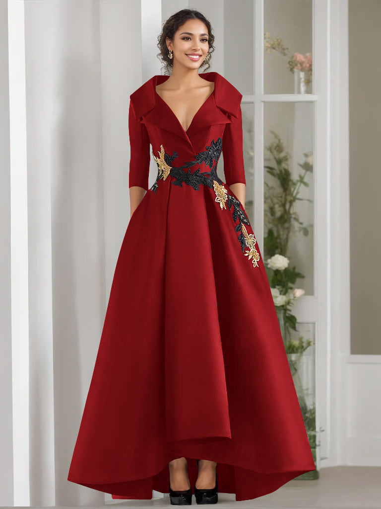 3/4 Sleeves Beading V-Neck A-Line Princess Mother of the Bride Dress with Appliques
