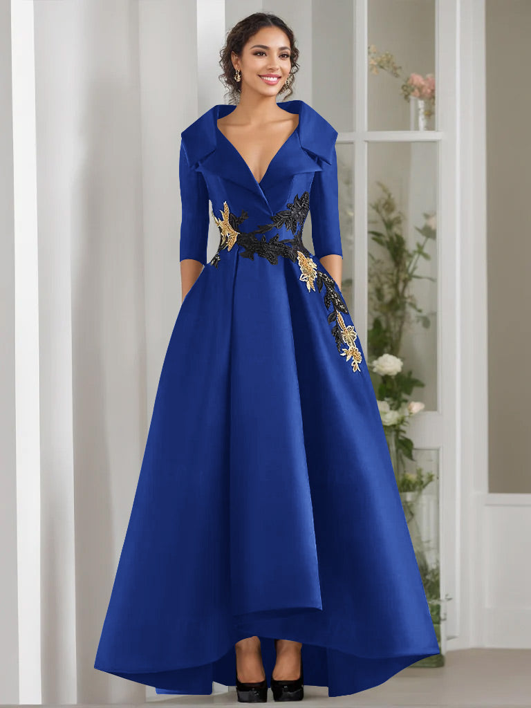 3/4 Sleeves Beading V-Neck A-Line Princess Mother of the Bride Dress with Appliques