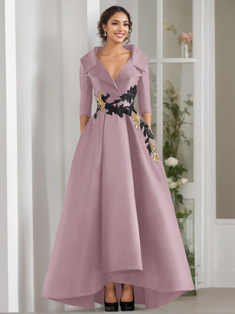 3/4 Sleeves Beading V-Neck A-Line Princess Mother of the Bride Dress with Appliques