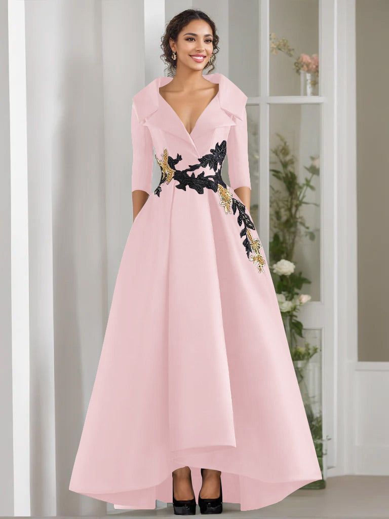 3/4 Sleeves Beading V-Neck A-Line Princess Mother of the Bride Dress with Appliques