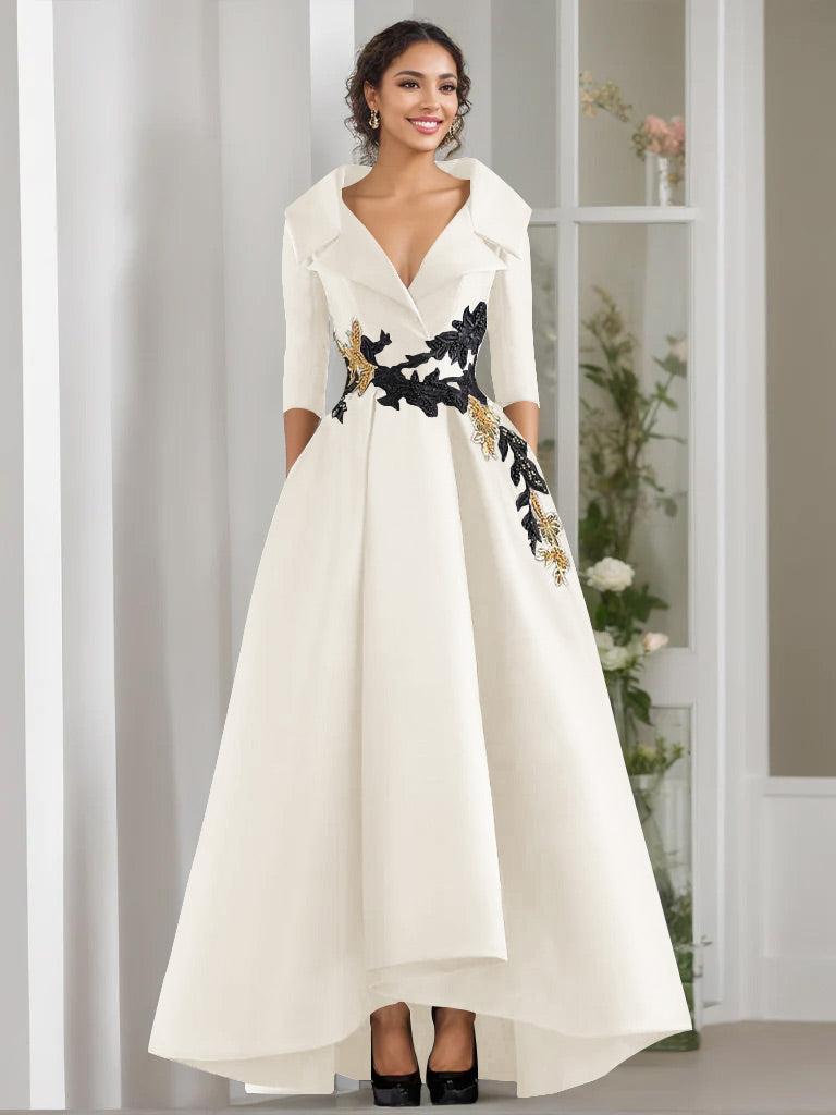 3/4 Sleeves Beading V-Neck A-Line Princess Mother of the Bride Dress with Appliques