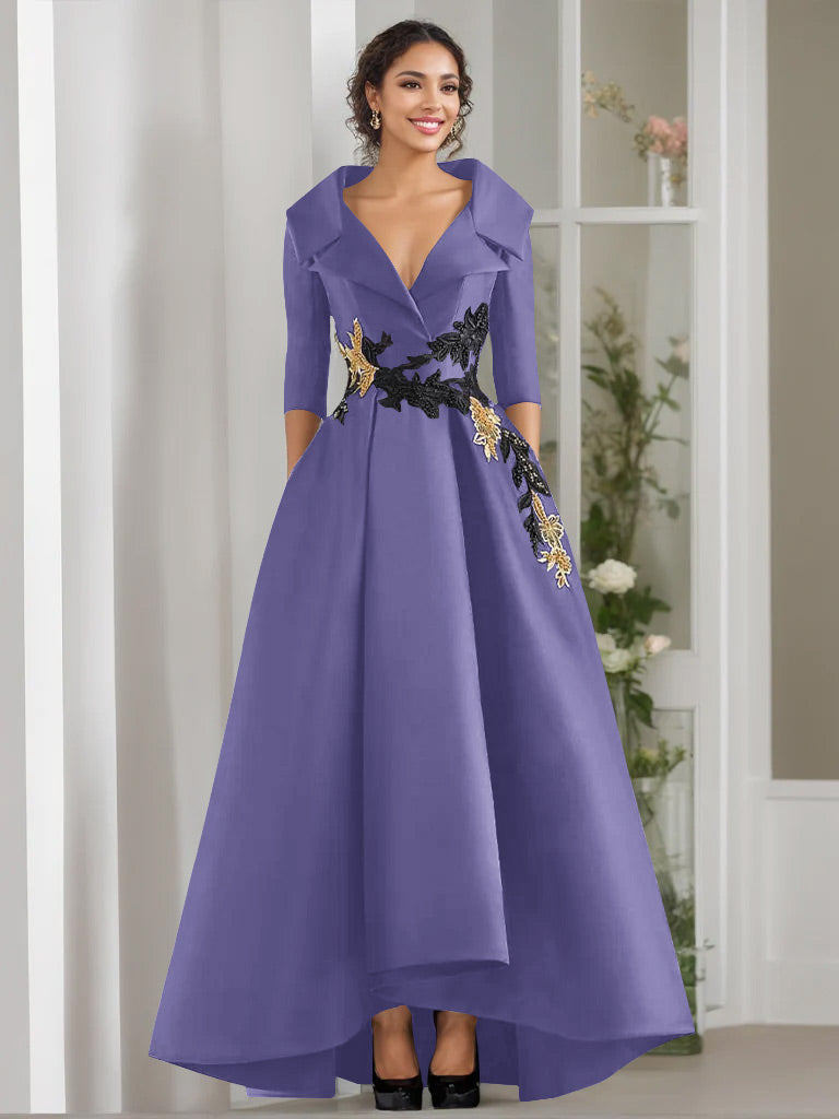 3/4 Sleeves Beading V-Neck A-Line Princess Mother of the Bride Dress with Appliques