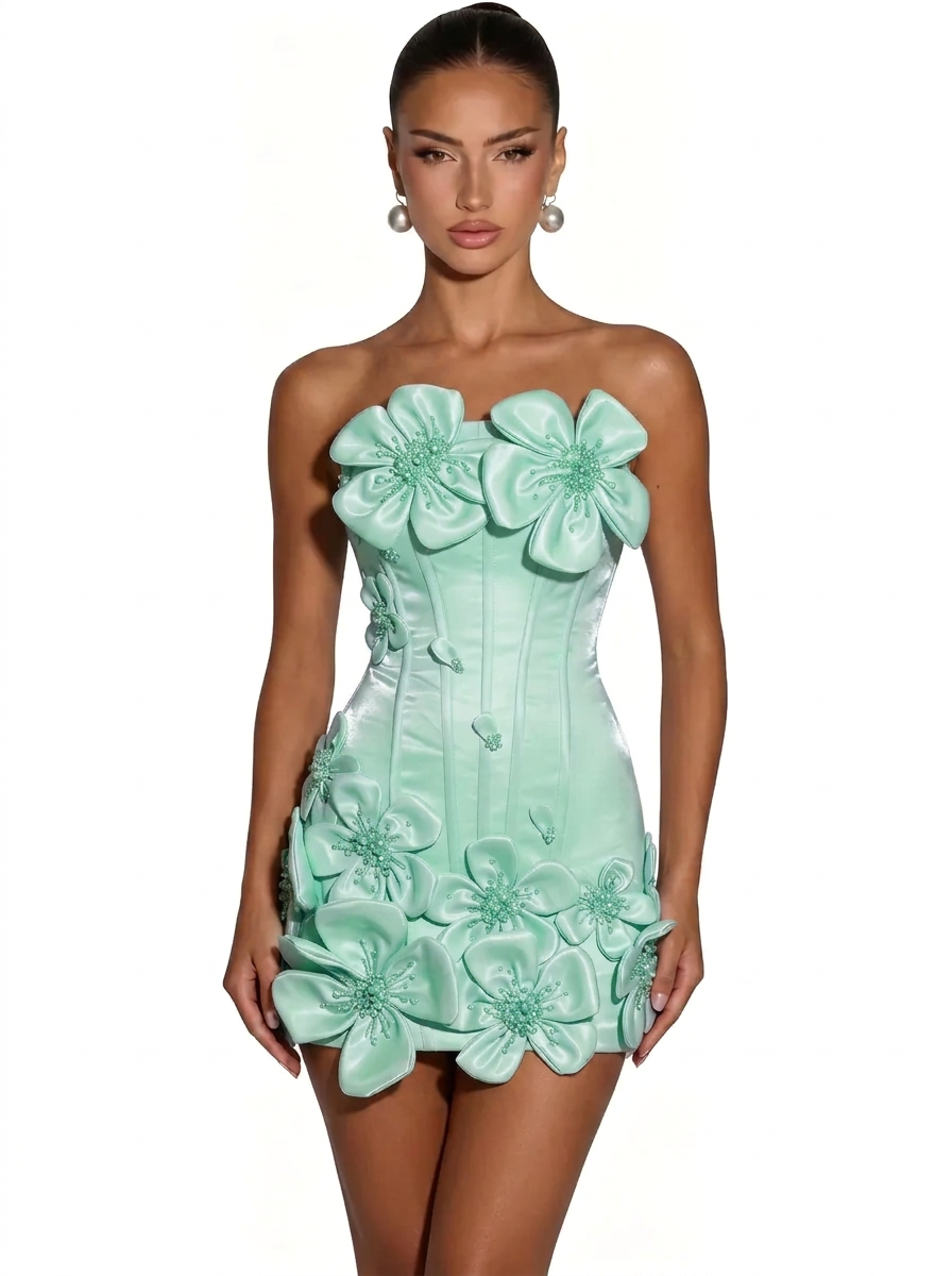 3D Floral Corset Strapless Mini Homecoming Dress with Crystal
