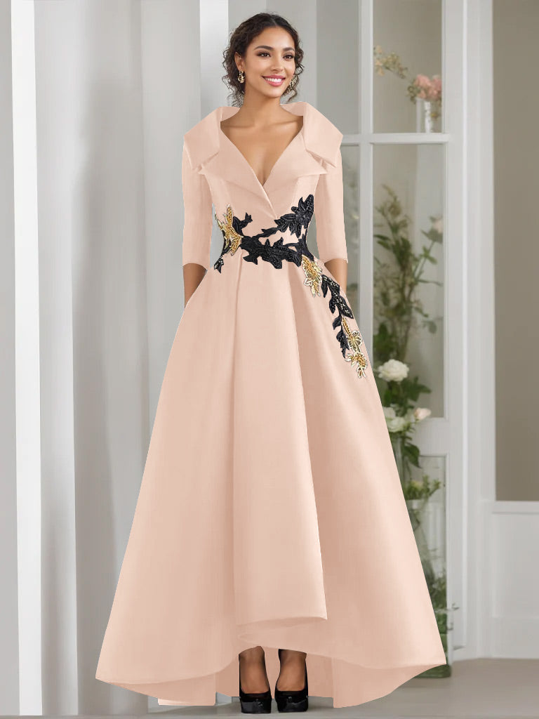 3/4 Sleeves Beading V-Neck A-Line Princess Mother of the Bride Dress with Appliques