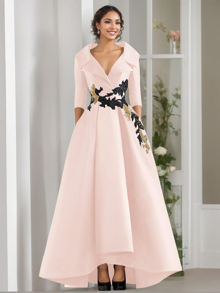 3/4 Sleeves Beading V-Neck A-Line Princess Mother of the Bride Dress with Appliques