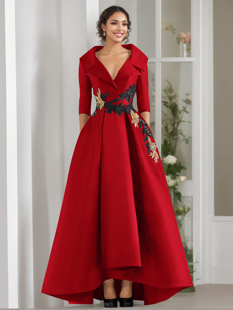 3/4 Sleeves Beading V-Neck A-Line Princess Mother of the Bride Dress with Appliques