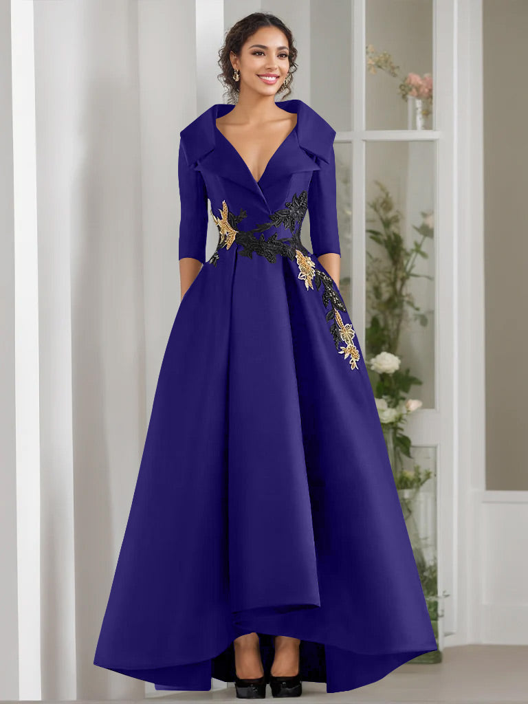 3/4 Sleeves Beading V-Neck A-Line Princess Mother of the Bride Dress with Appliques
