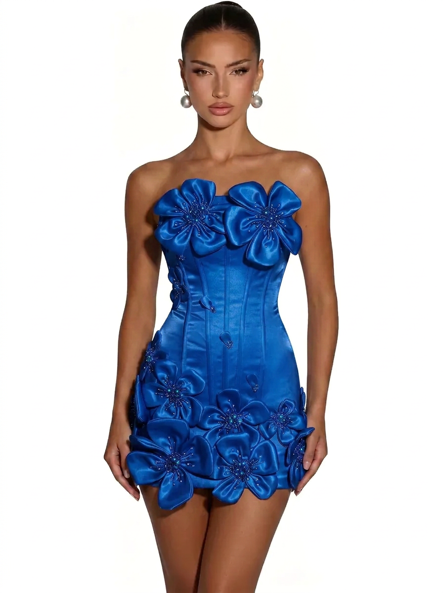 3D Floral Corset Strapless Mini Homecoming Dress with Crystal