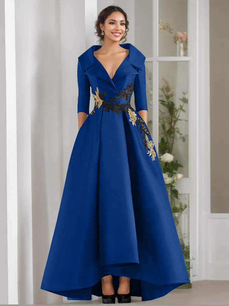3/4 Sleeves Beading V-Neck A-Line Princess Mother of the Bride Dress with Appliques