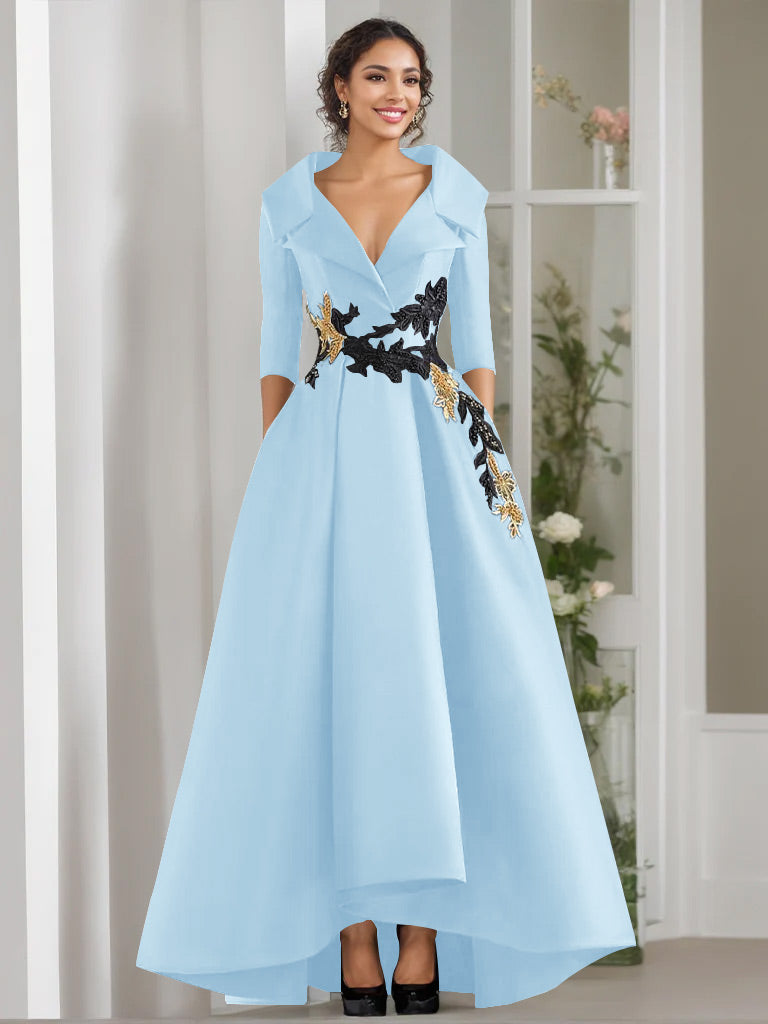 3/4 Sleeves Beading V-Neck A-Line Princess Mother of the Bride Dress with Appliques