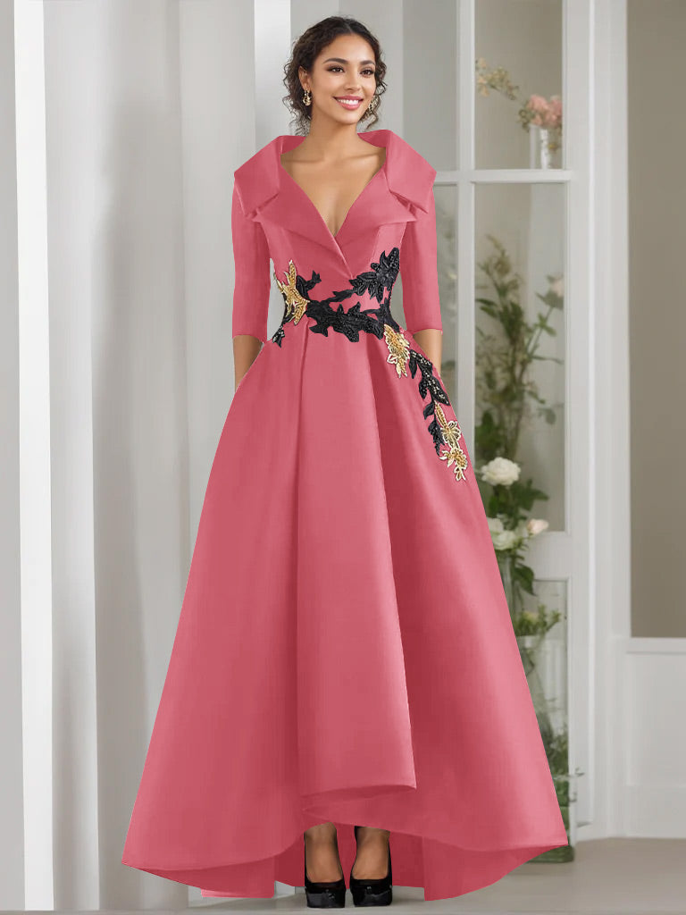 3/4 Sleeves Beading V-Neck A-Line Princess Mother of the Bride Dress with Appliques
