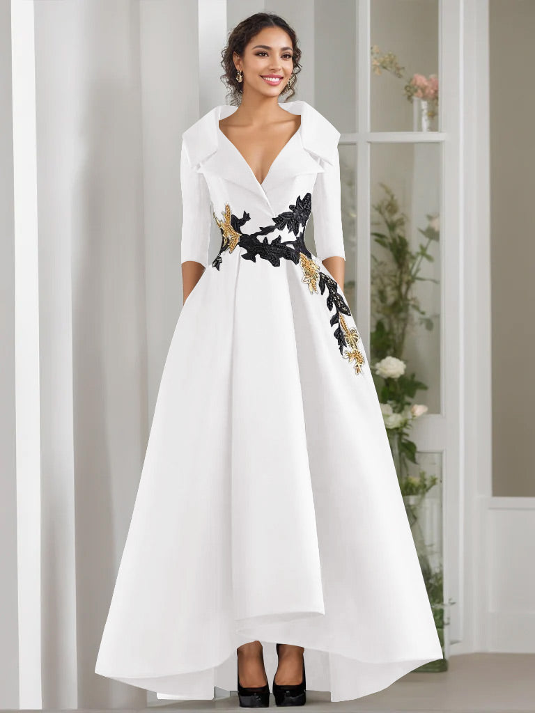 3/4 Sleeves Beading V-Neck A-Line Princess Mother of the Bride Dress with Appliques