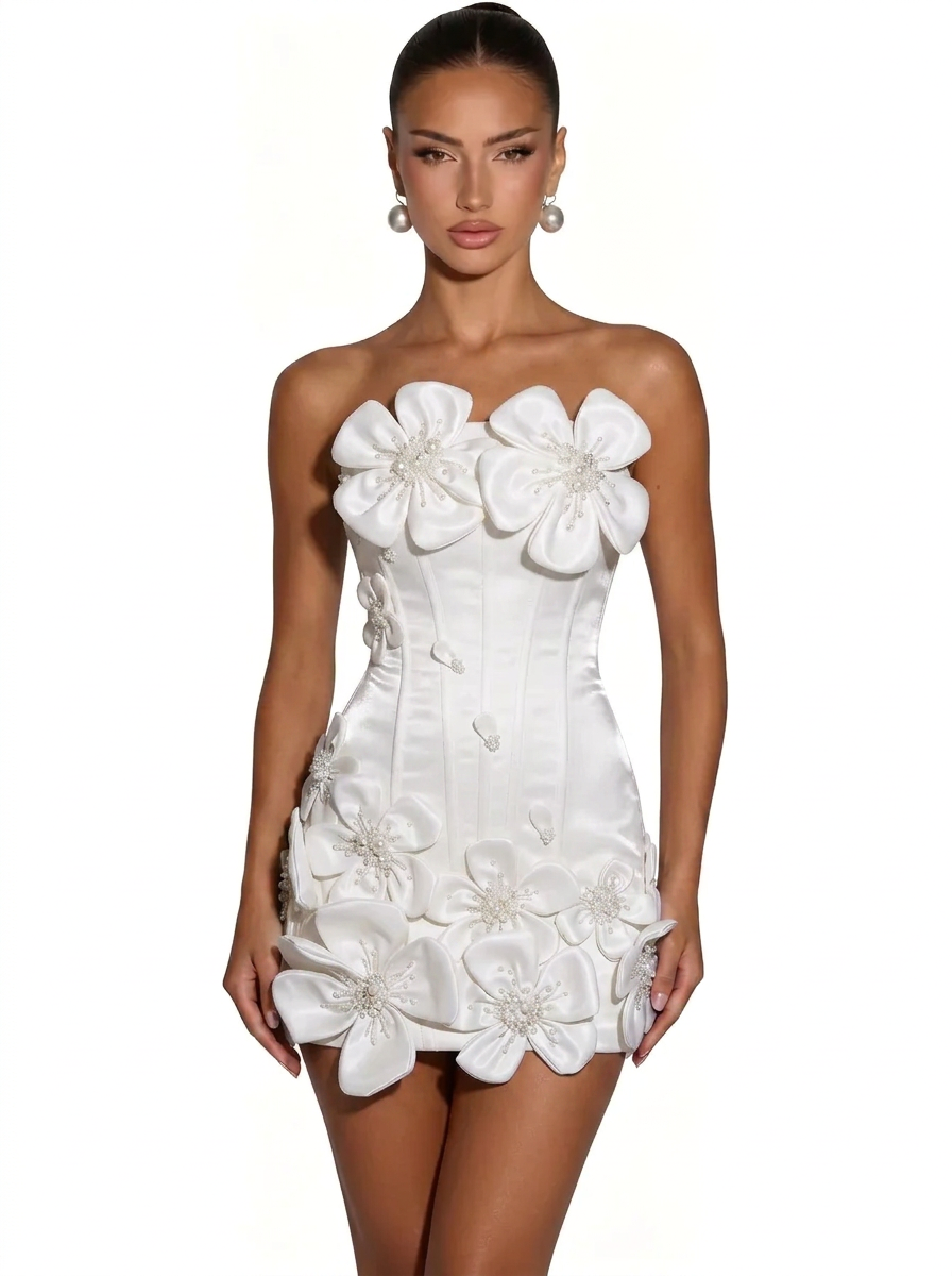 3D Floral Corset Strapless Mini Homecoming Dress with Crystal